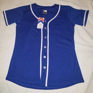 Blue Womens Size Medium Baseball Jersey Full Button Front  Short Sleeve
